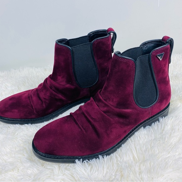 Guess Men’s Velvet Burgundy Ankle Boots Size 8.5 - Picture 3 of 5